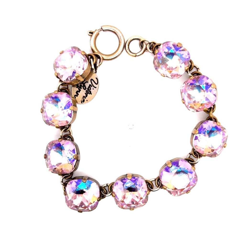 Victoria Lynn Pink Purple Crystal Bracelet Antique Gold Tone 7 Inch
